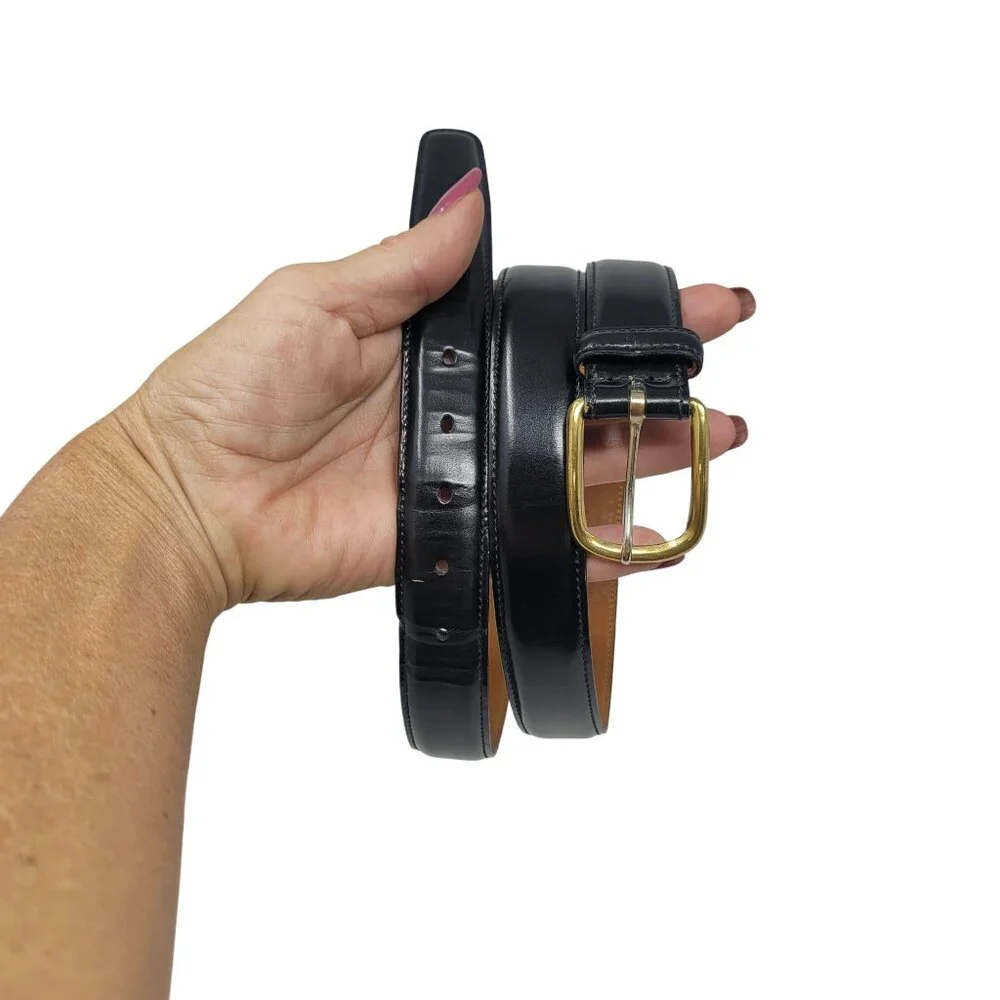 Trafalgar‎ Black Cortina Leather Belt Mens 30 Handmade USA Brass Buckle Timeless